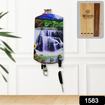 Decorative wooden vertical wall scenery with hooks for home decor, featuring natural wood design by Wukusy.