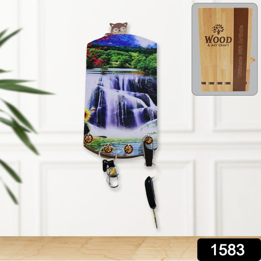 Decorative wooden vertical wall scenery with hooks for home decor, featuring natural wood design by Wukusy.