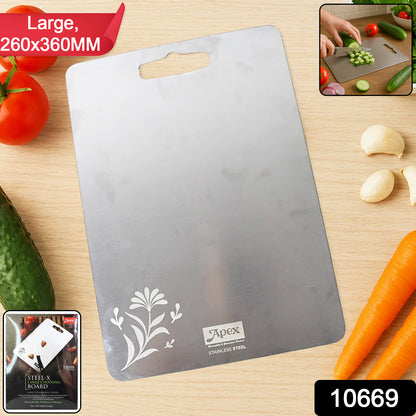 Wukusy Apex large stainless steel chopping and cutting board, 260x360mm, designed for versatile kitchen use with a sturdy surface.