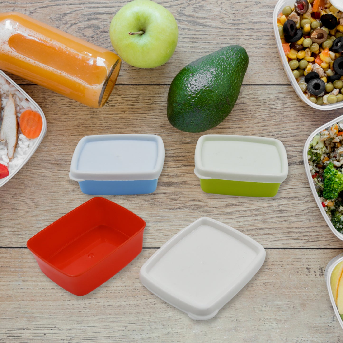 Wukusy 3-piece set of small rectangular plastic airtight containers in multicolor for food storage and fridge organization