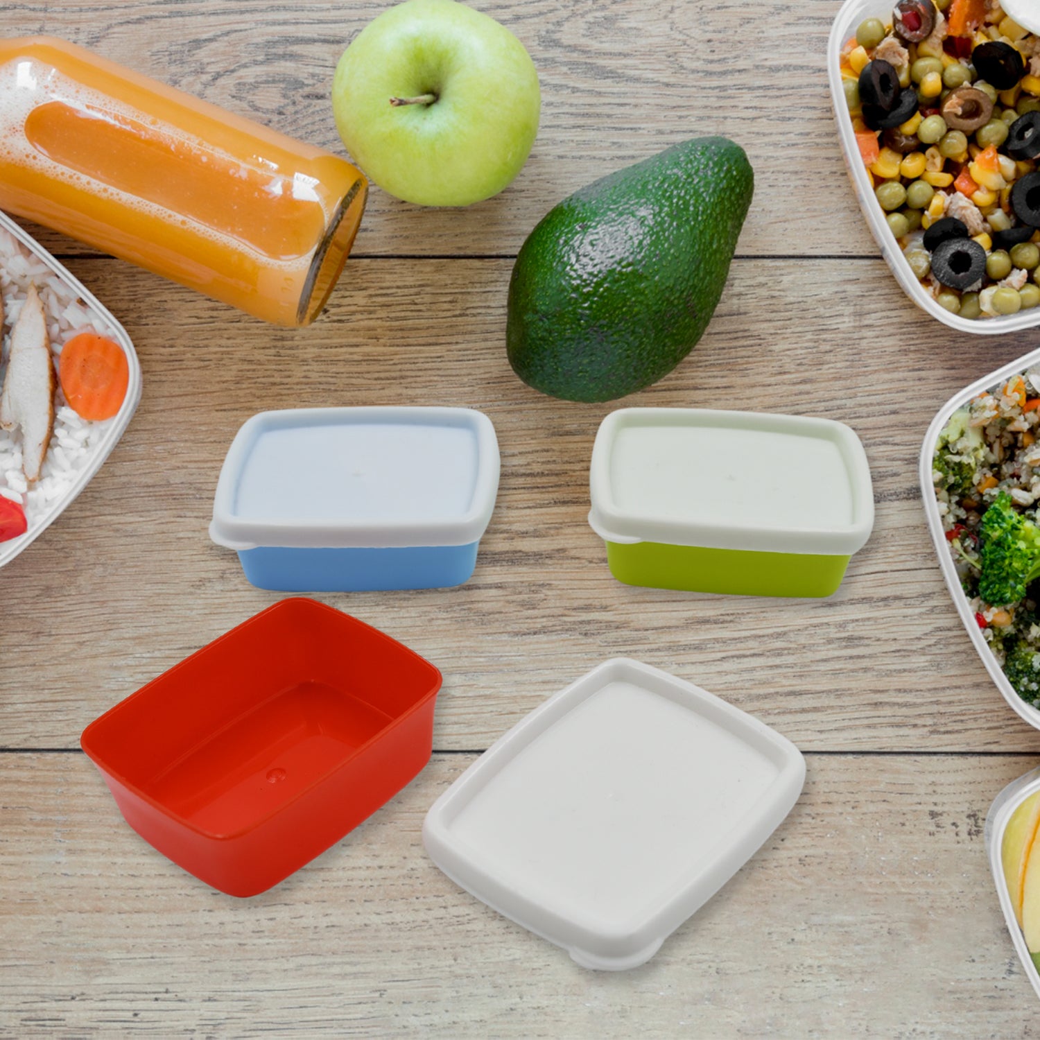 Wukusy 3-piece set of small rectangular plastic airtight containers in multicolor for food storage and fridge organization