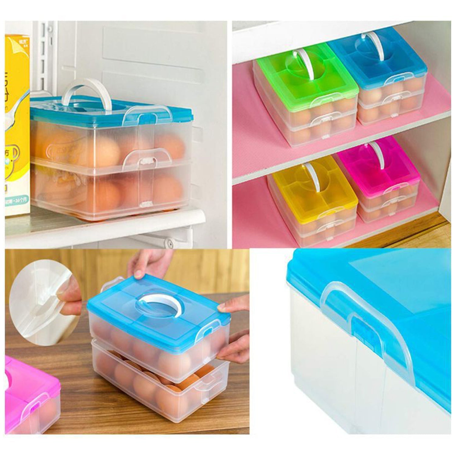 Wukusy double layer 24-grid egg storage box for kitchen, plastic container with individual compartments for organizing eggs
