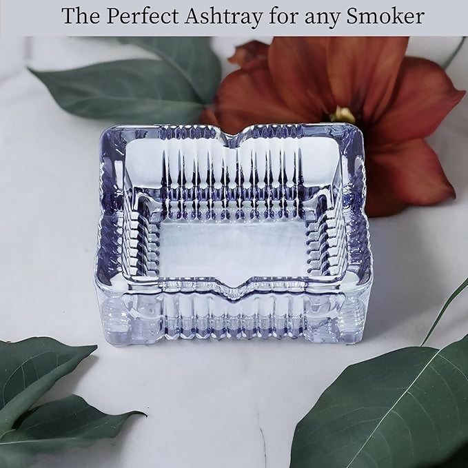 Square crystal glass ashtray by Wukusy with a heat-resistant design, ideal for smoking trays and elegant table settings.