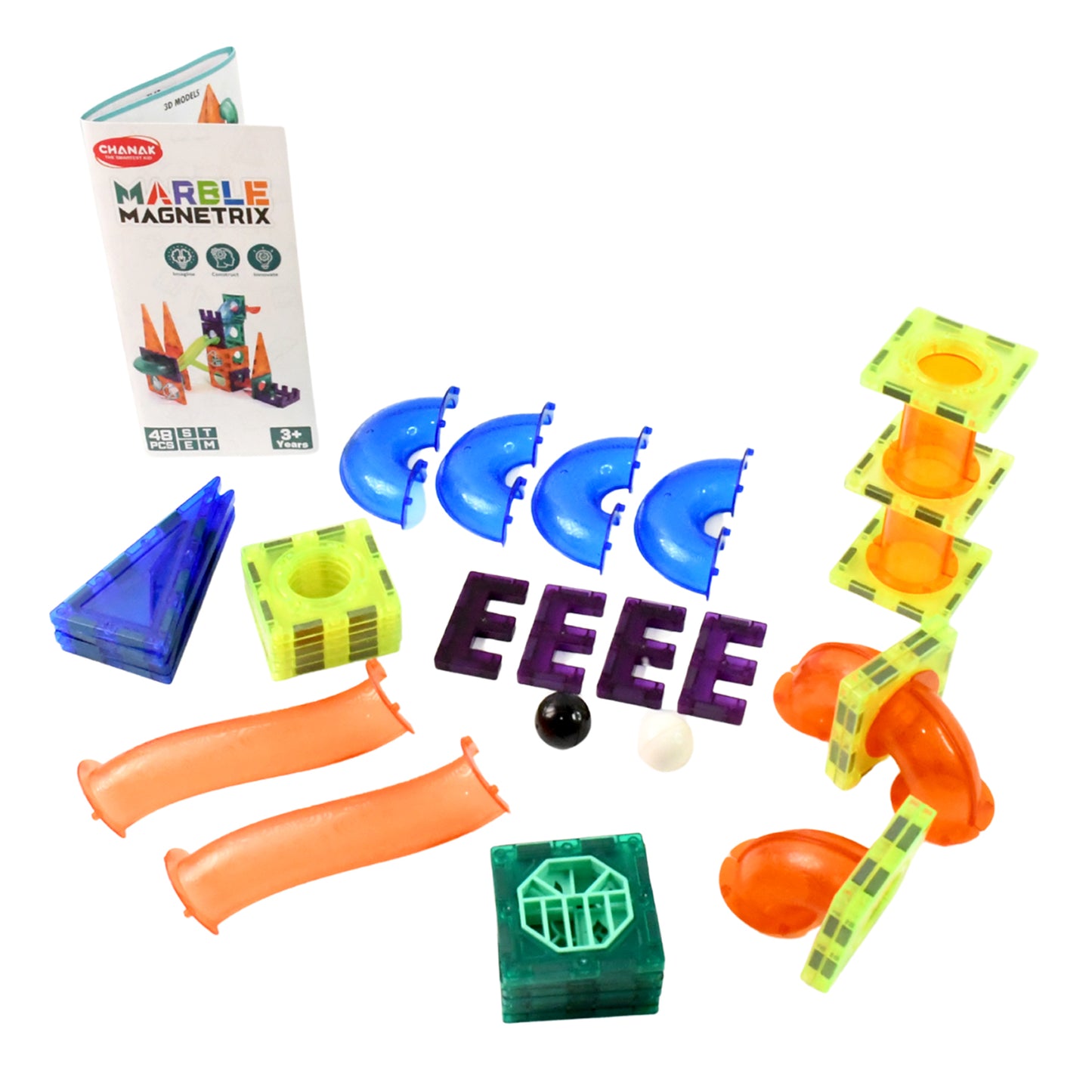 Wukusy Marble Magnetrix magnetic marble run building set with colorful marbles and plastic tracks for creative play.
