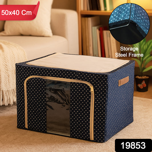 Foldable steel-frame clothes storage box by Wukusy, 50x40 cm, with sturdy construction and fabric interior for home organization.