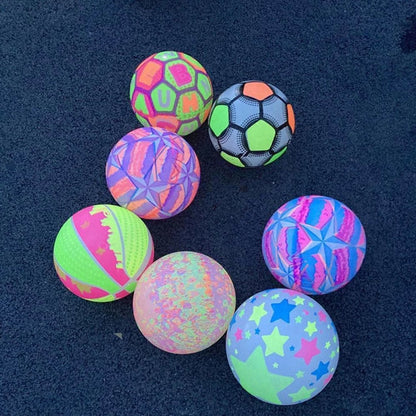 Wukusy 8056 bouncy stress reliever rubber ball with LED lights, fun toy for kids, colorful and textured for gripping and bouncing.