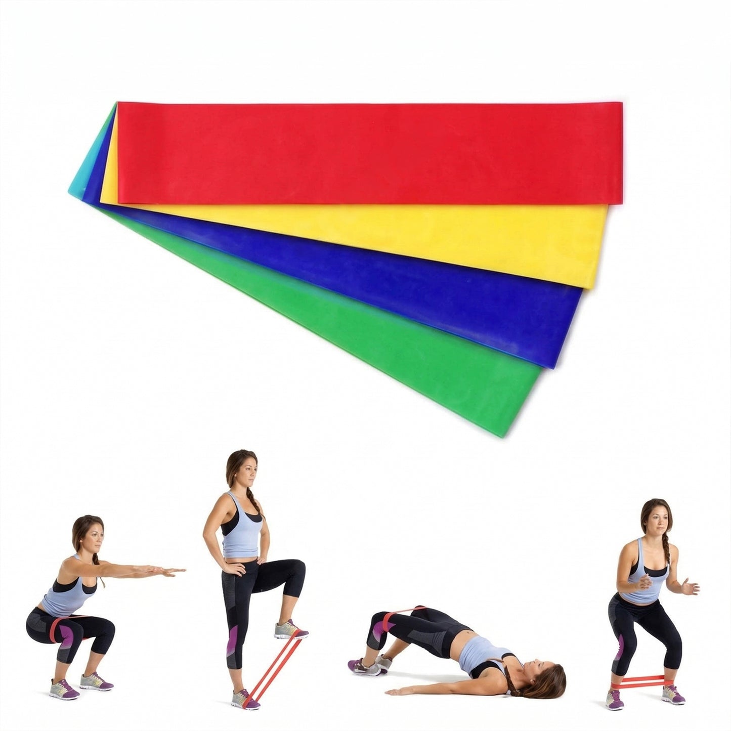 Set of five Wukusy premium elastic resistance exercise bands with belts for strength training and physical therapy.