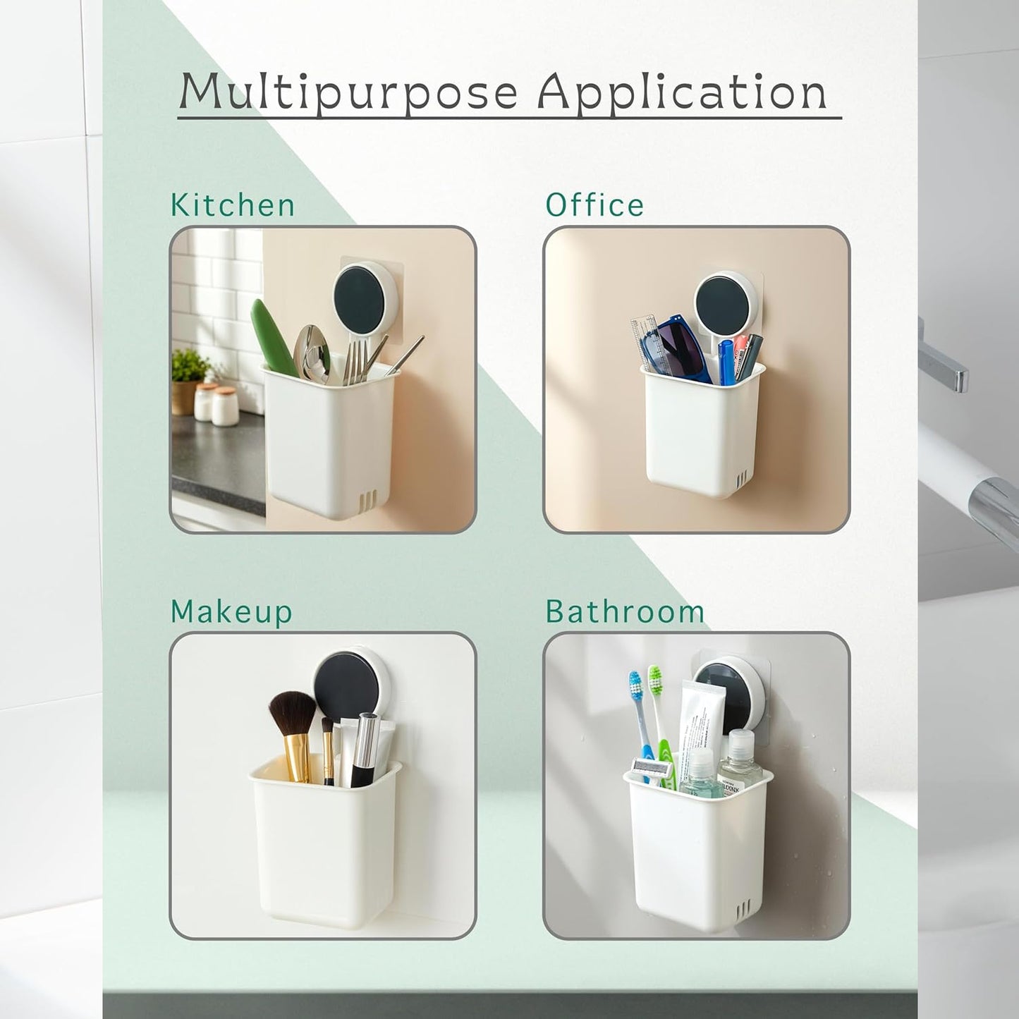 Wukusy wall-mounted bathroom storage organizer cup set with two white plastic cups and mounting hardware for bathroom organization