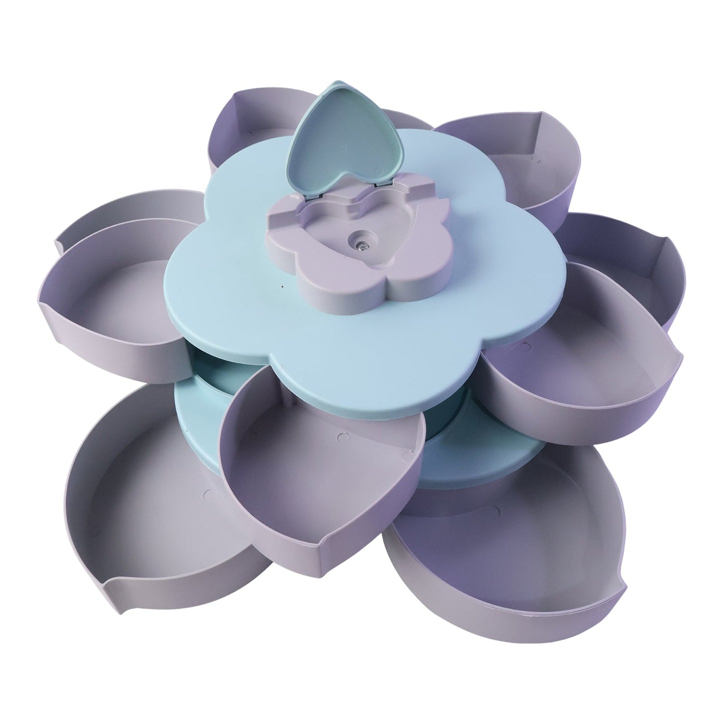 Wukusy rotating candy dish with flower shape, multi-section snack box and phone holder on a white background.