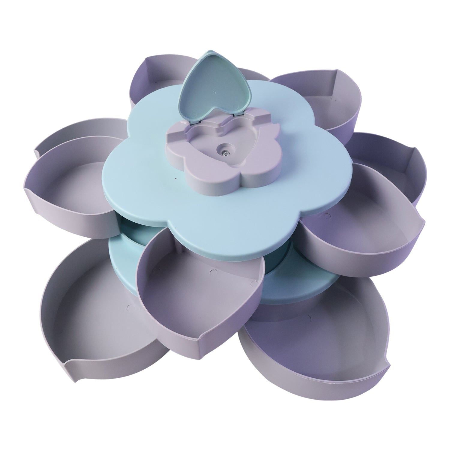 Wukusy rotating candy dish with flower shape, multi-section snack box and phone holder on a white background.