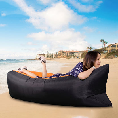 Wukusy inflatable air lounger sofa for pool, beach, and camping, shown inflated and ready for outdoor relaxation.
