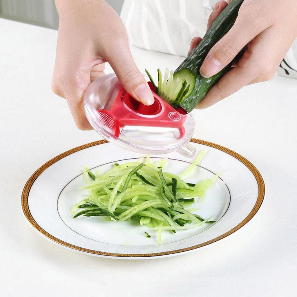 Wukusy 3-in-1 rotary vegetable peeler and slicer with round cutter, kitchen gadget for peeling, slicing, and cutting vegetables.