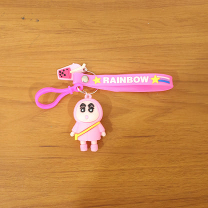 Colorful cartoon character rainbow strap keychain by Wukusy featuring a cute character design and vibrant rainbow accents.