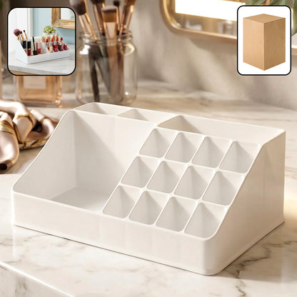 Wukusy multipurpose makeup organizer storage box with multiple compartments for cosmetics and beauty supplies.
