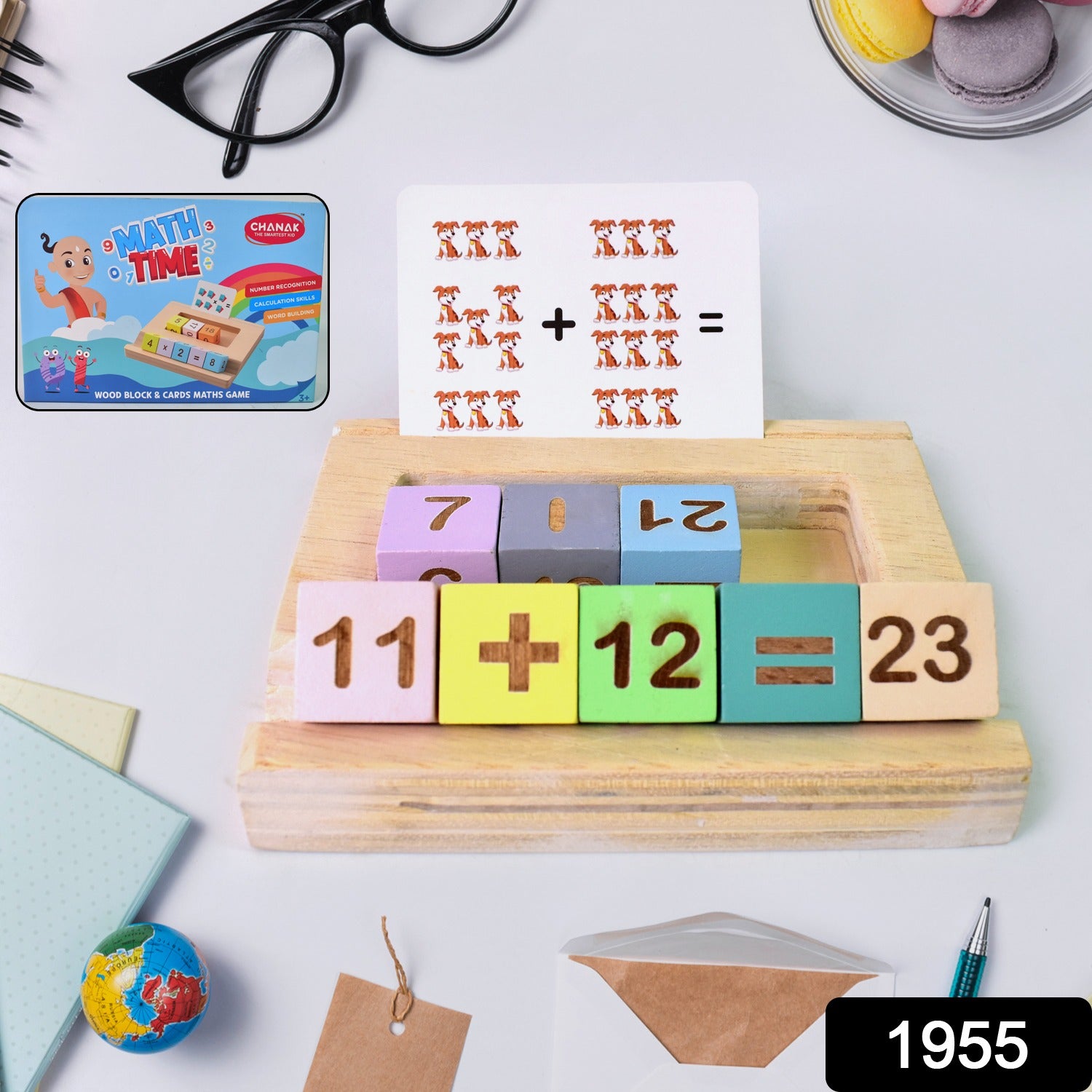 Wukusy Wooden MathTime for Kids educational math card game with colorful wooden cards for learning math skills.