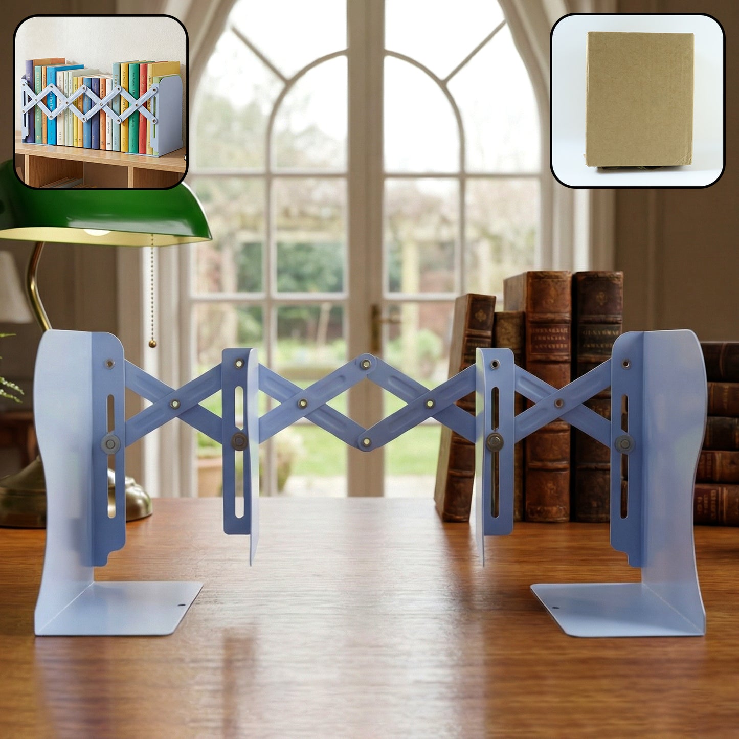 Wukusy adjustable expandable book stand holding open a book, made of lightweight, durable material for reading and studying.