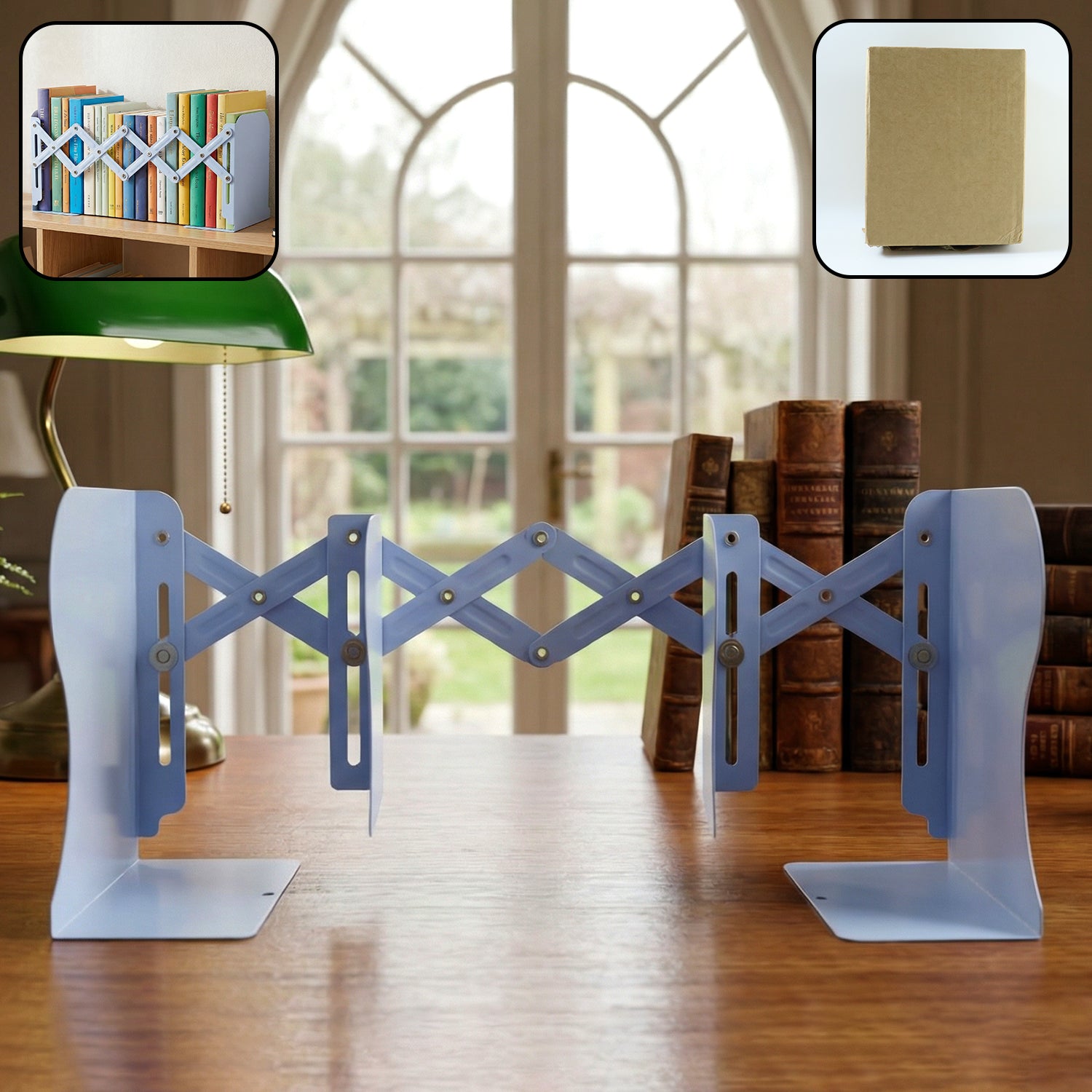 Wukusy adjustable expandable book stand holding open a book, made of lightweight, durable material for reading and studying.