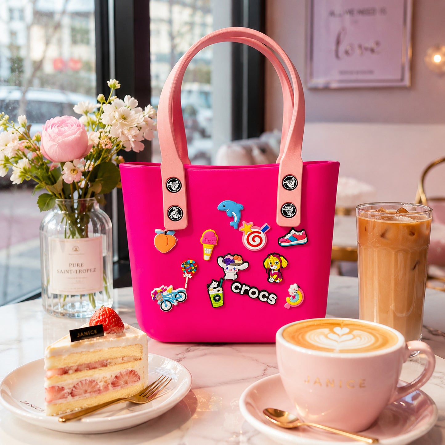 Wukusy Crocs style tote bag for women and girls, trendy casual handbag with a spacious design and colorful accents.