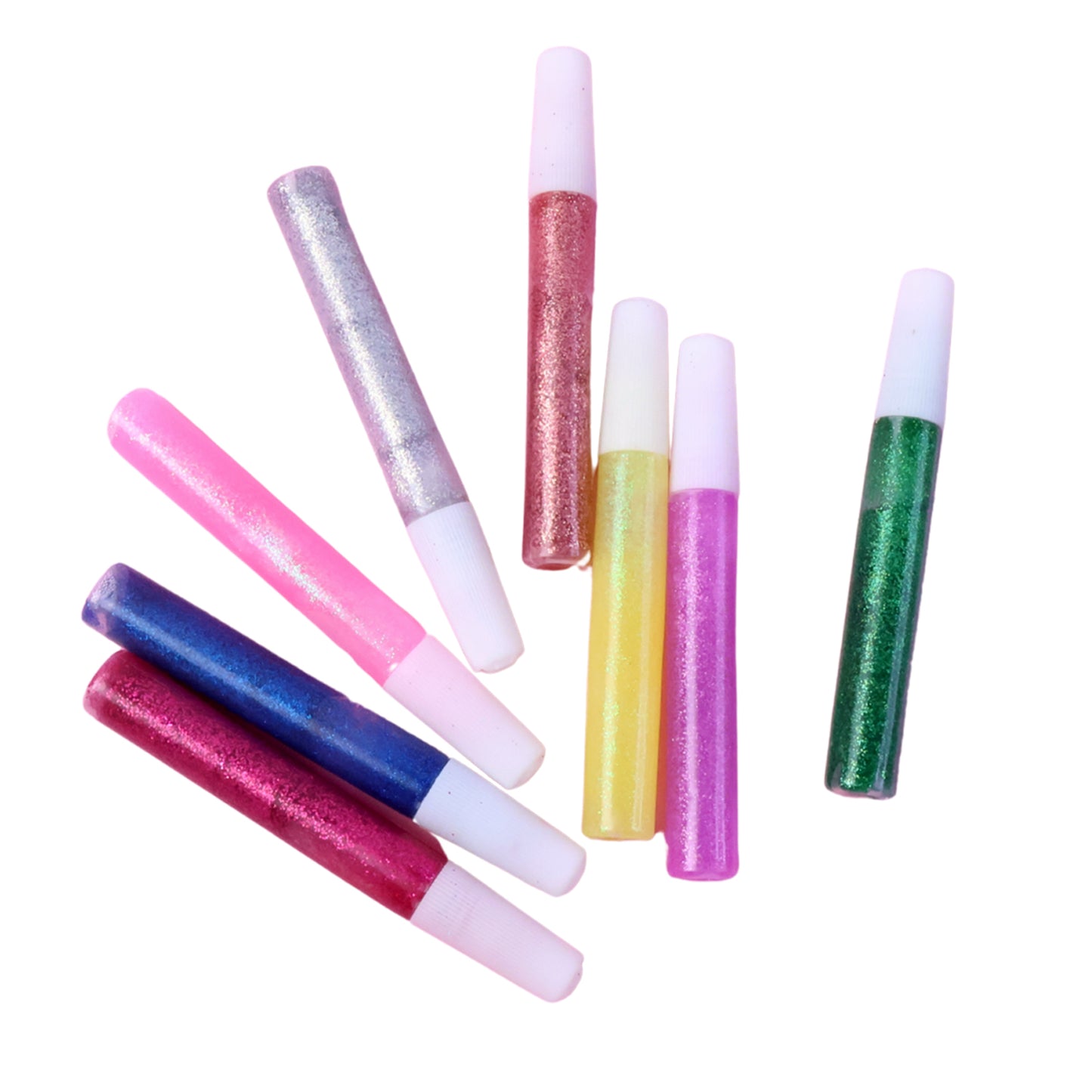 Wukusy DIY multi-color glitter craft glue pens set with eight 10ml pens, ideal for office and craft projects with colorful glitter glue