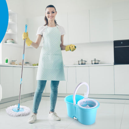 Wukusy 8702 plastic spinner bucket mop with 360-degree self-spin wringing and two absorbent pads for home and office floor cleaning