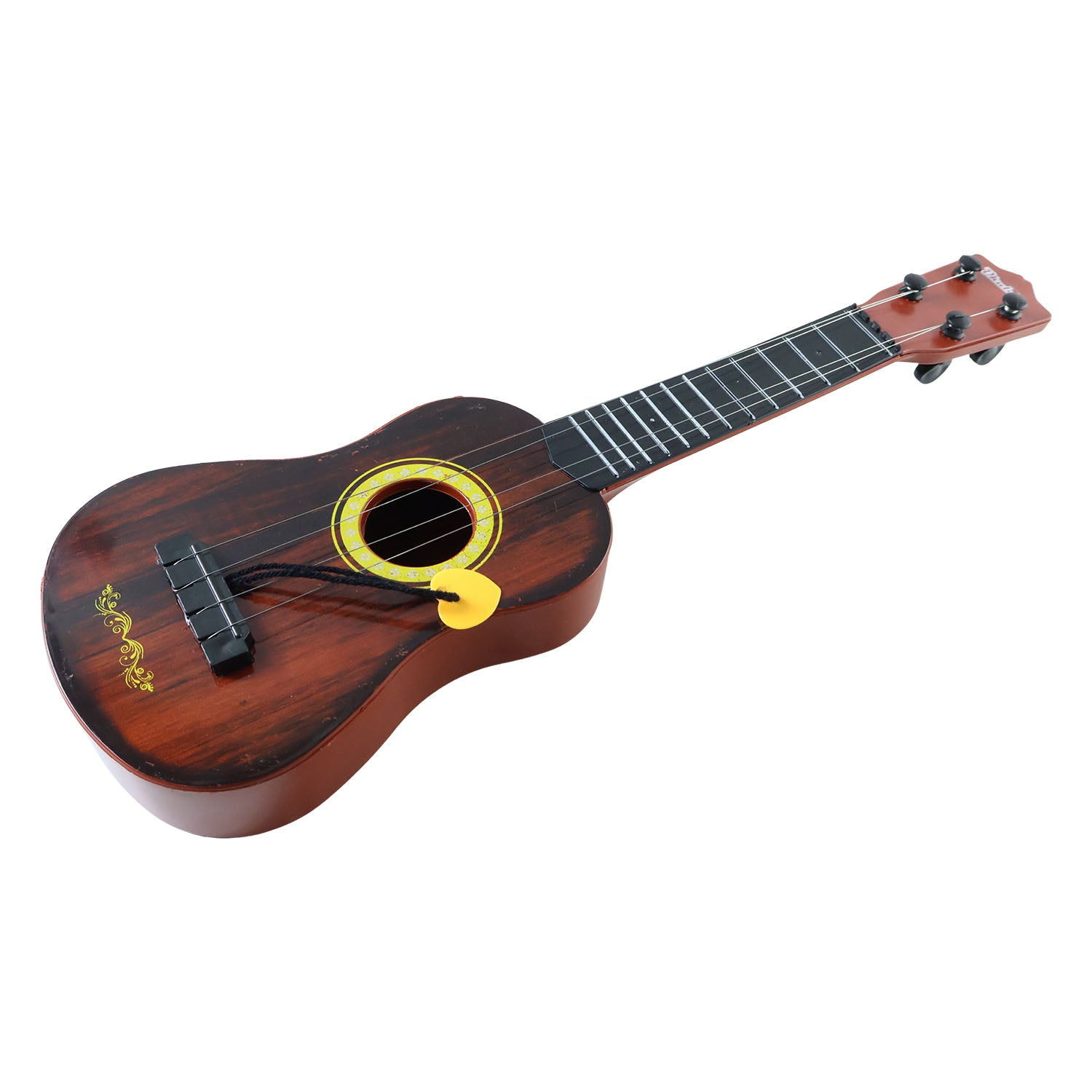 Wukusy classic wooden ukulele guitar for kids, beginner-friendly, with four strings and a smooth wooden finish.