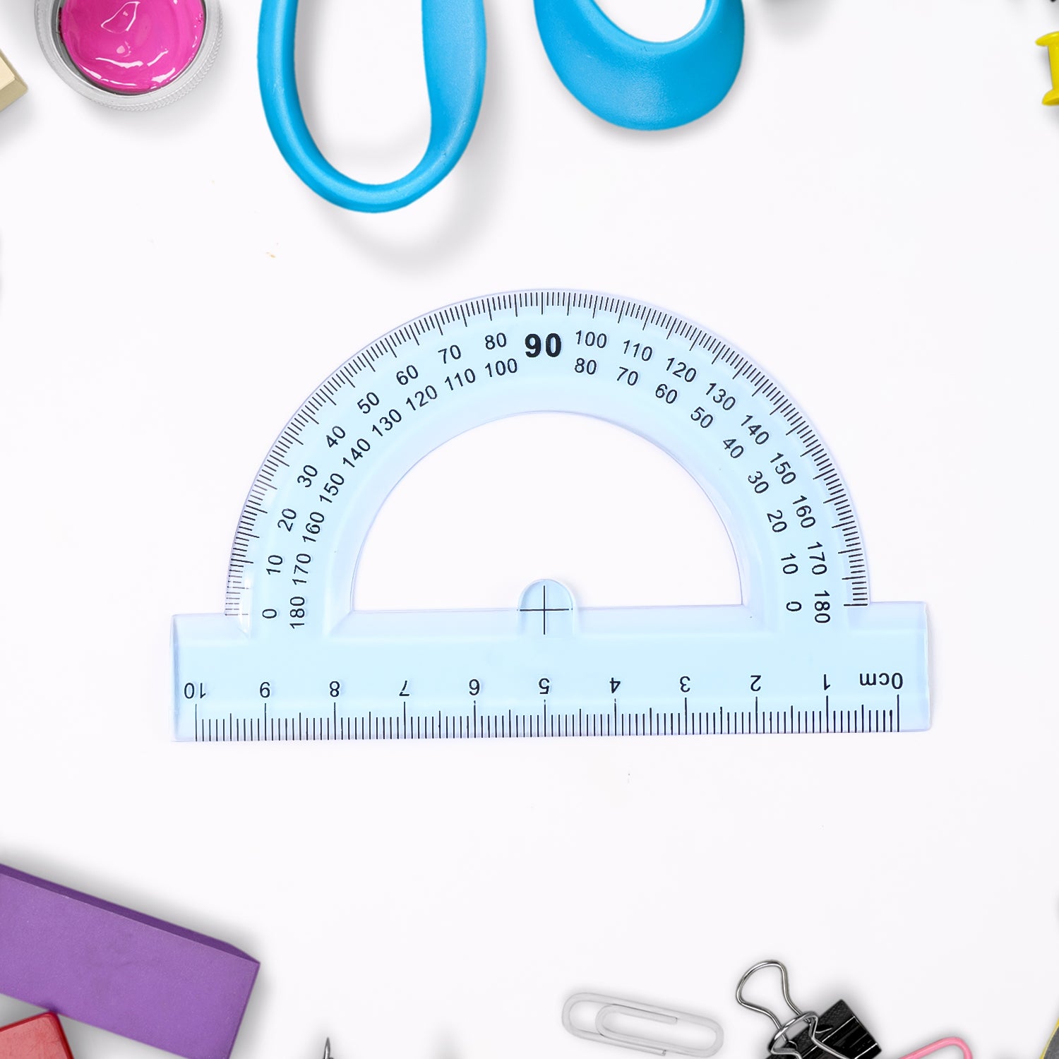 Wukusy 4-piece transparent geometry instrument set with rulers, including compasses and protractors, for office or school use