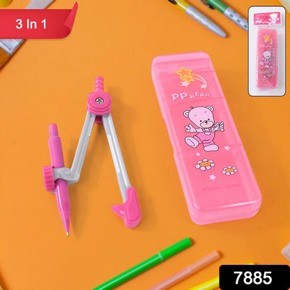 Wukusy 3-in-1 kids' geometry compass set with drawing tools, including a compass, pencil, and ruler for office or school use
