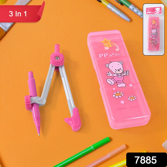 Wukusy 3-in-1 kids' geometry compass set with drawing tools, including a compass, pencil, and ruler for office or school use