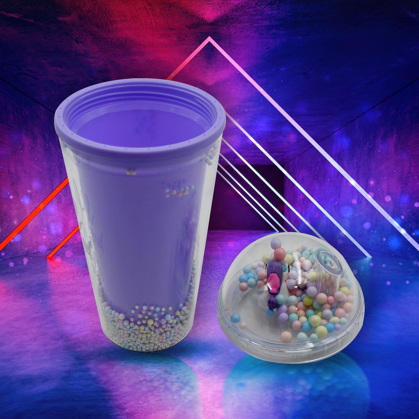 Wukusy 6883a printed sipper water bottle with LED glow light, double wall glass, straw, suitable for kids and girls, colorful design