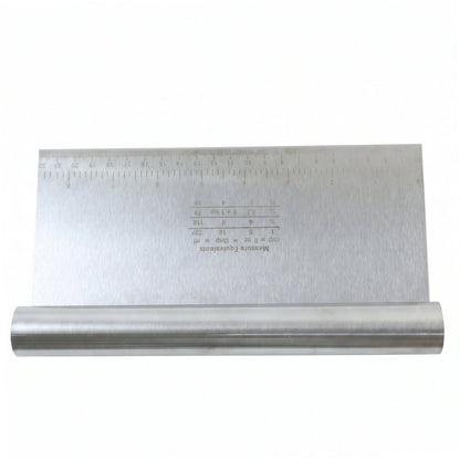 Wukusy stainless steel dough scraper cutter with scale, 22x12 cm, showing a sturdy blade and measurement markings for baking.