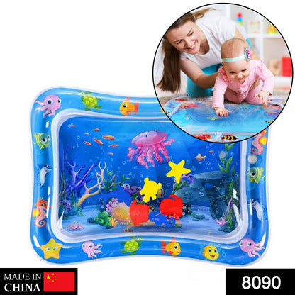 Inflatable baby water mat by Wukusy featuring colorful, assorted designs for infants 3 to 15 months, ideal as a baby toy and activity center.