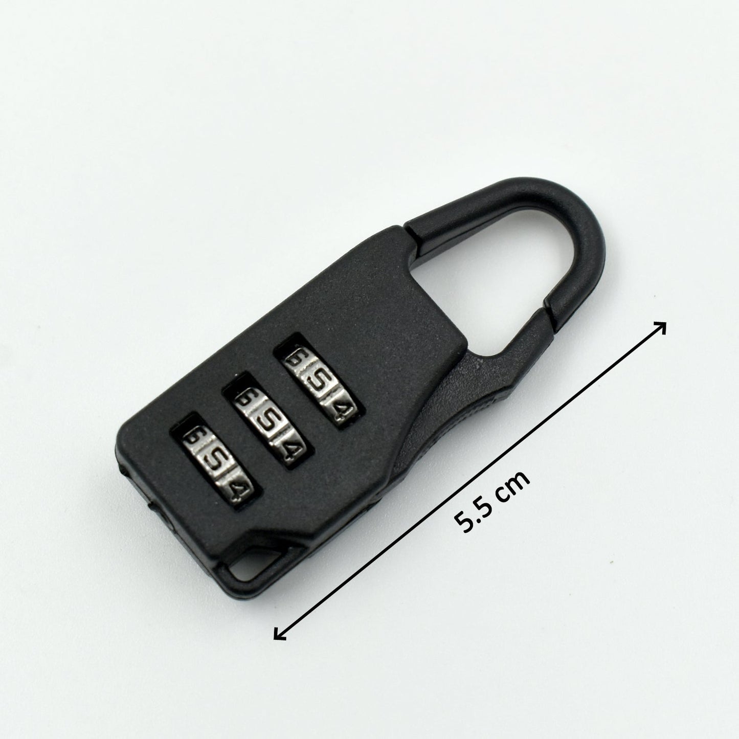 Wukusy 3-digit luggage lock with key, used for securing luggage and travel bags, shown with its small tool for lock setup.