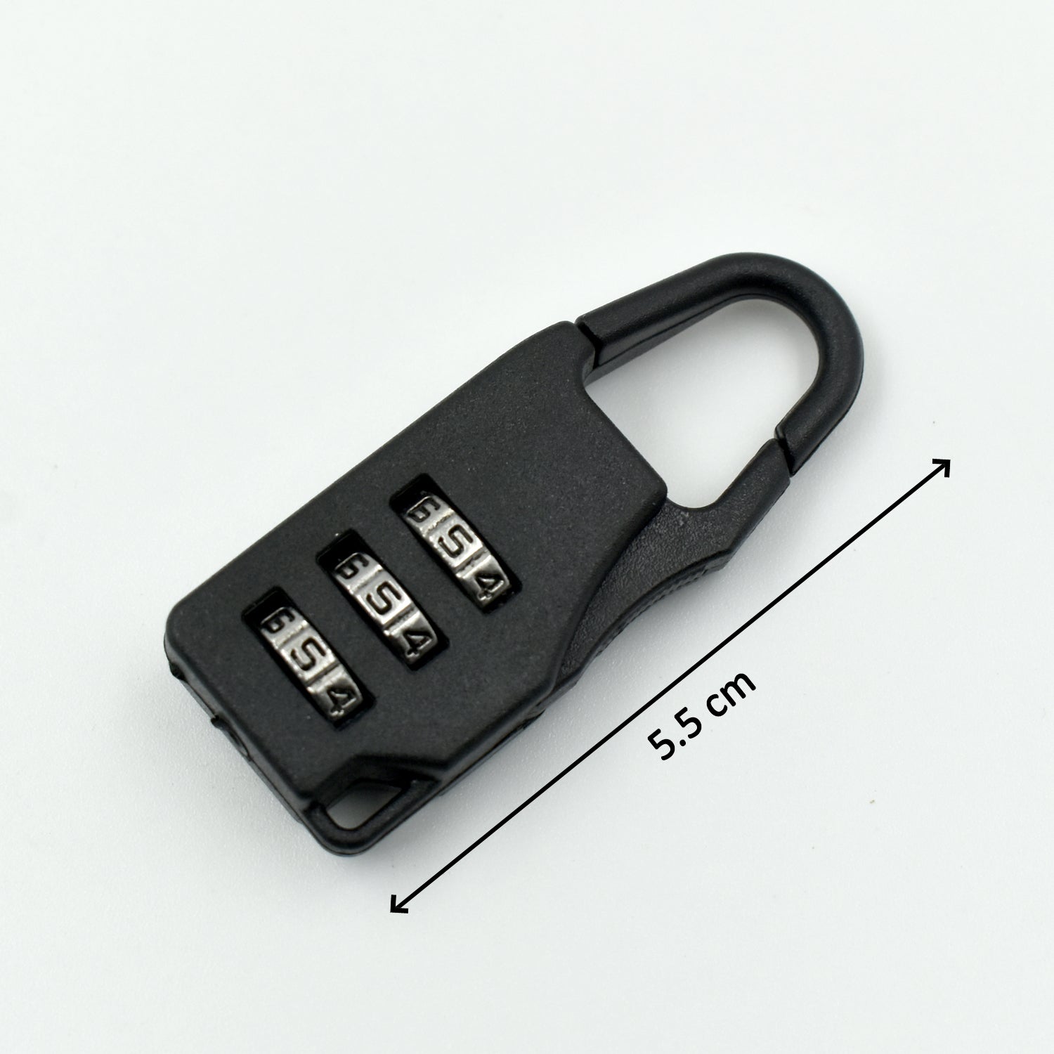 Wukusy 3-digit luggage lock with key, used for securing luggage and travel bags, shown with its small tool for lock setup.