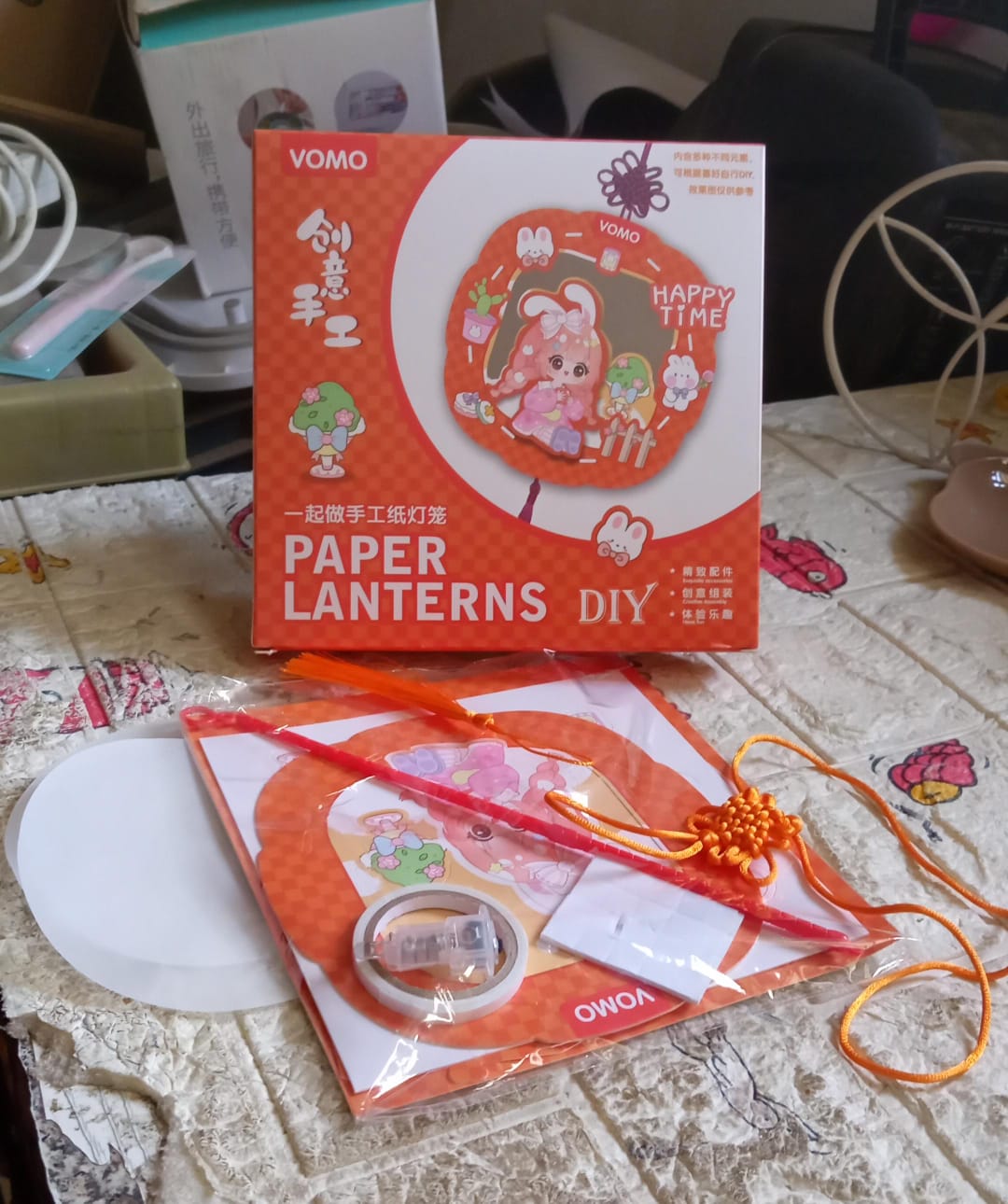 Wukusy handmade cartoon paper lanterns, hollow-out design with LED illumination, perfect for festival and party decor.