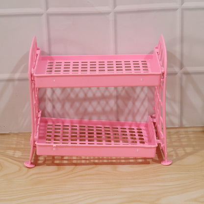 Wukusy 2-layer small plastic storage rack for kitchen, multipurpose organizer shelf with two compartments, compact and lightweight.