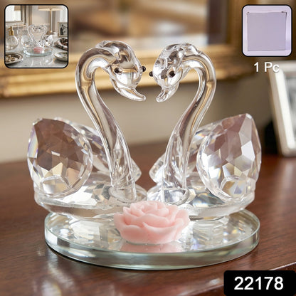 Wukusy crystal swan pair decorative glass showpiece featuring a graceful couple of swans for home decor.