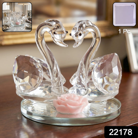 Wukusy crystal swan pair decorative glass showpiece featuring a graceful couple of swans for home decor.