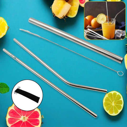 Wukusy reusable stainless steel straws with travel case and cleaning brush, includes 2 straight and 1 bent metal drinking straws.