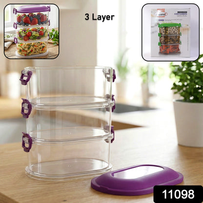 Wukusy 3-layer stackable airtight food storage containers set with clear lids and modular design for kitchen organization