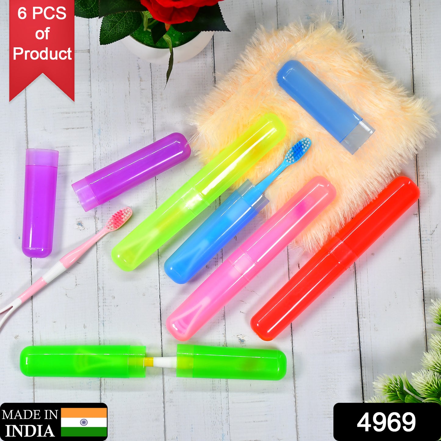 Wukusy 6-pack plastic toothbrush covers with anti-bacterial design, ideal for travel toothbrush case holders and storage.