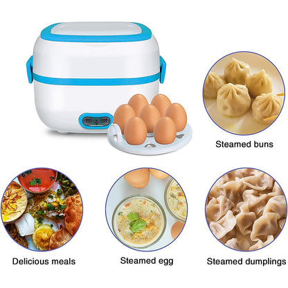 Wukusy electric lunch box 3-in-1 food heater with stainless steel bowls, ideal for home and kitchen use, showing the compact design