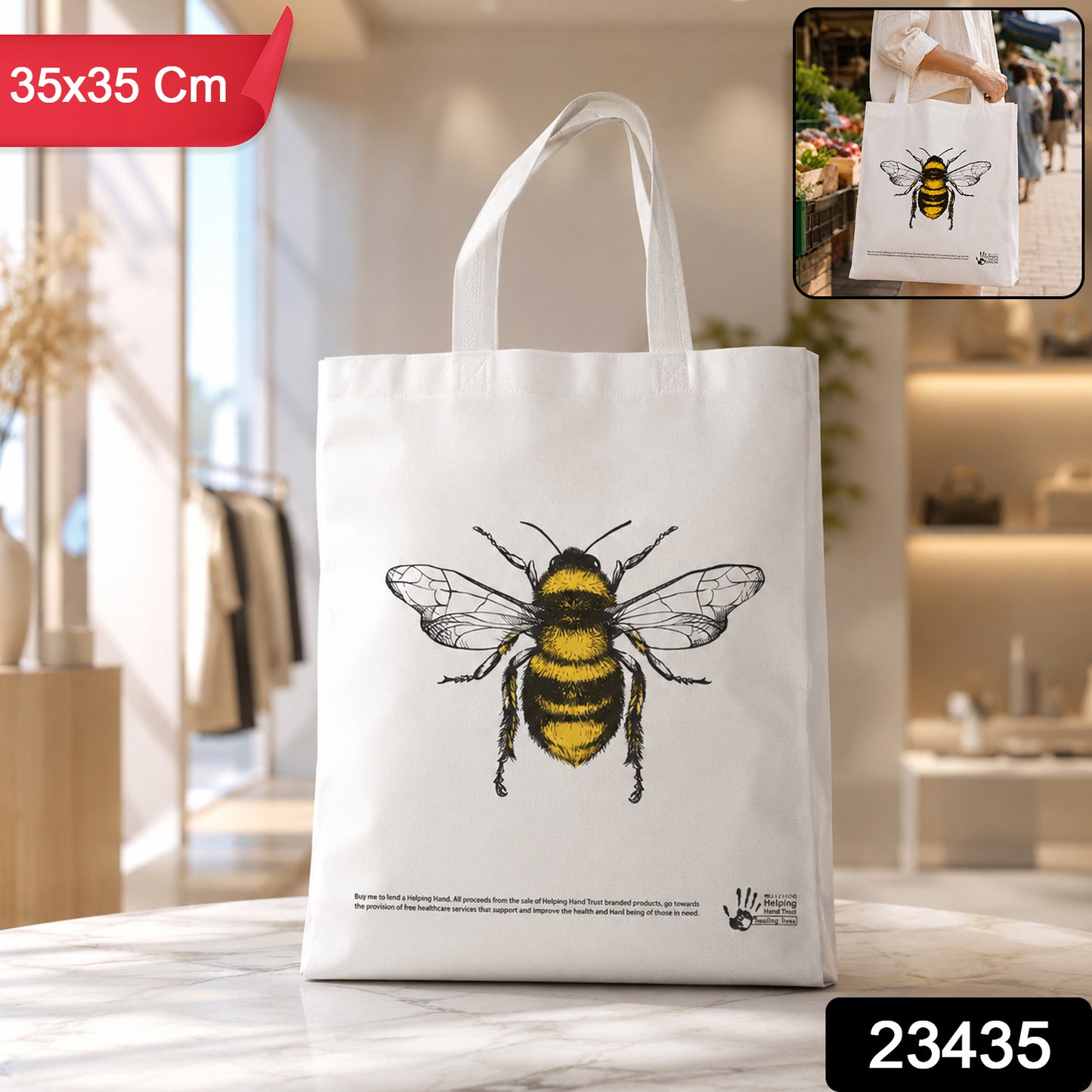 Wukusy multipurpose carry hand bag with bee print, featuring a spacious design and sturdy handles, ideal for daily use.