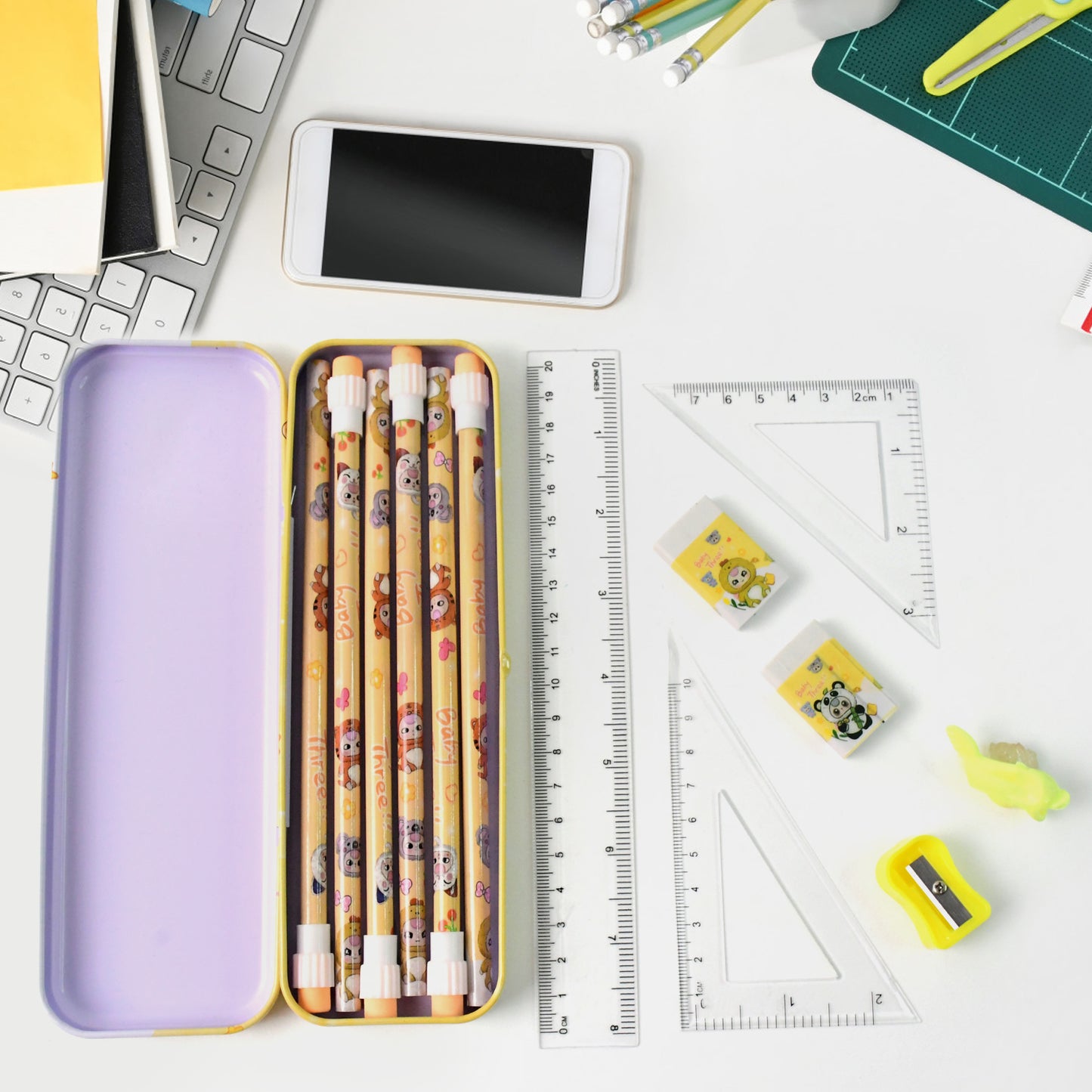 Wukusy complete stationery geometry box set with rulers, compasses, protractors, and pencils for school or math projects