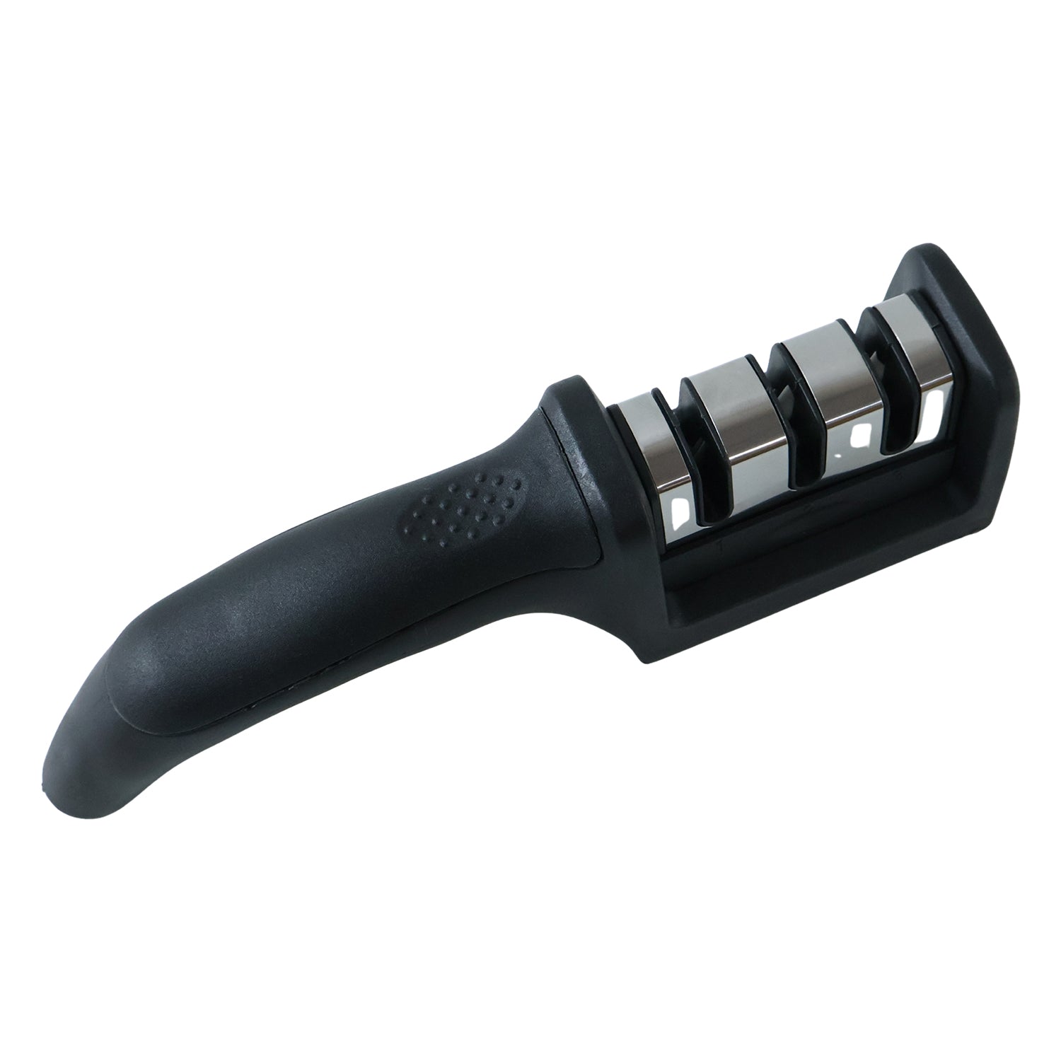 Wukusy 3-stage manual knife sharpener for steel and ceramic knives, with ergonomic handle and multiple sharpening slots.