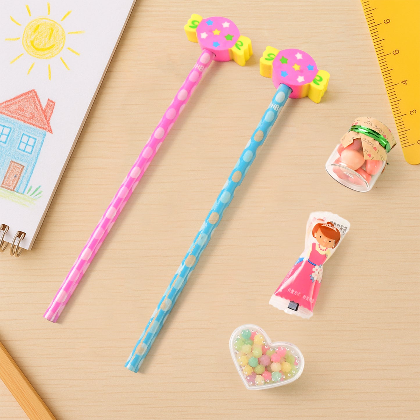 Wukusy fun candy design pencil set with colorful pencils and accessories, ideal for office or school use
