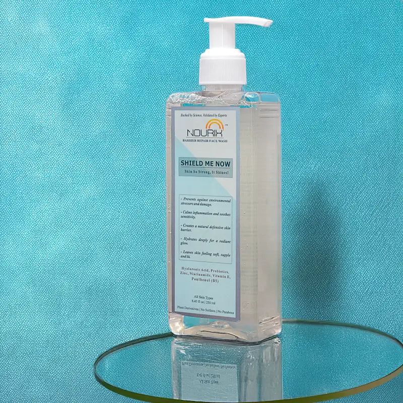 Nourix Shield Me Now Face Wash for sensitive skin, repairing skin barrier, soothing, deeply moisturizing, all-in-one beauty product.