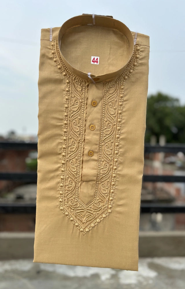 Cream cotton embroidered men's kurta with intricate embroidery, traditional style, by 11133.