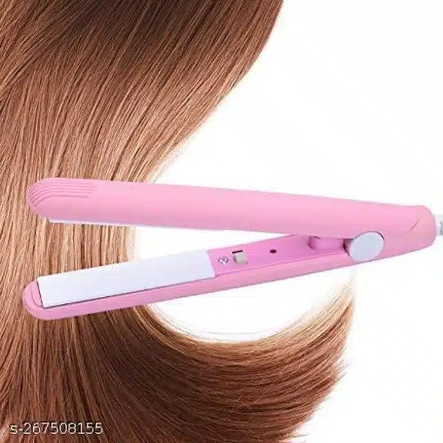 Pink plastic hair straightener with 200W power and digital controls, designed for smooth, sleek hairstyles.