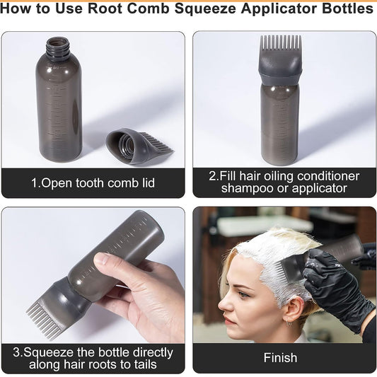 Wukusy 12832 comb applicator bottle with graduated scale for hair dye, professional styling and coloring hairdressing tool
