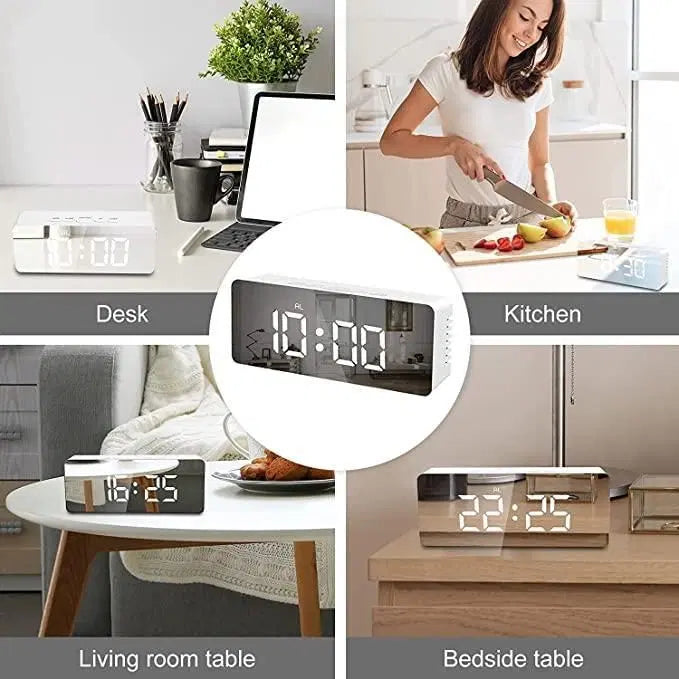 Digital alarm clock by 1238 with LED display, snooze, dimmer, battery support, ideal for bedroom, travel, or office use.